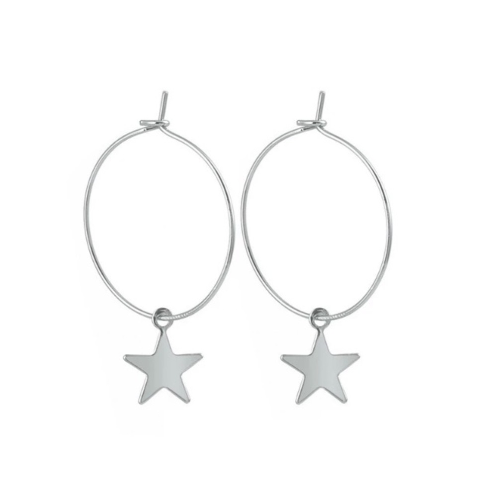 NEW!💙💎SILVERY⭐️STAR HOOPS!💎💙SO CUTE! FABULOUS! - Picture 6 of 8